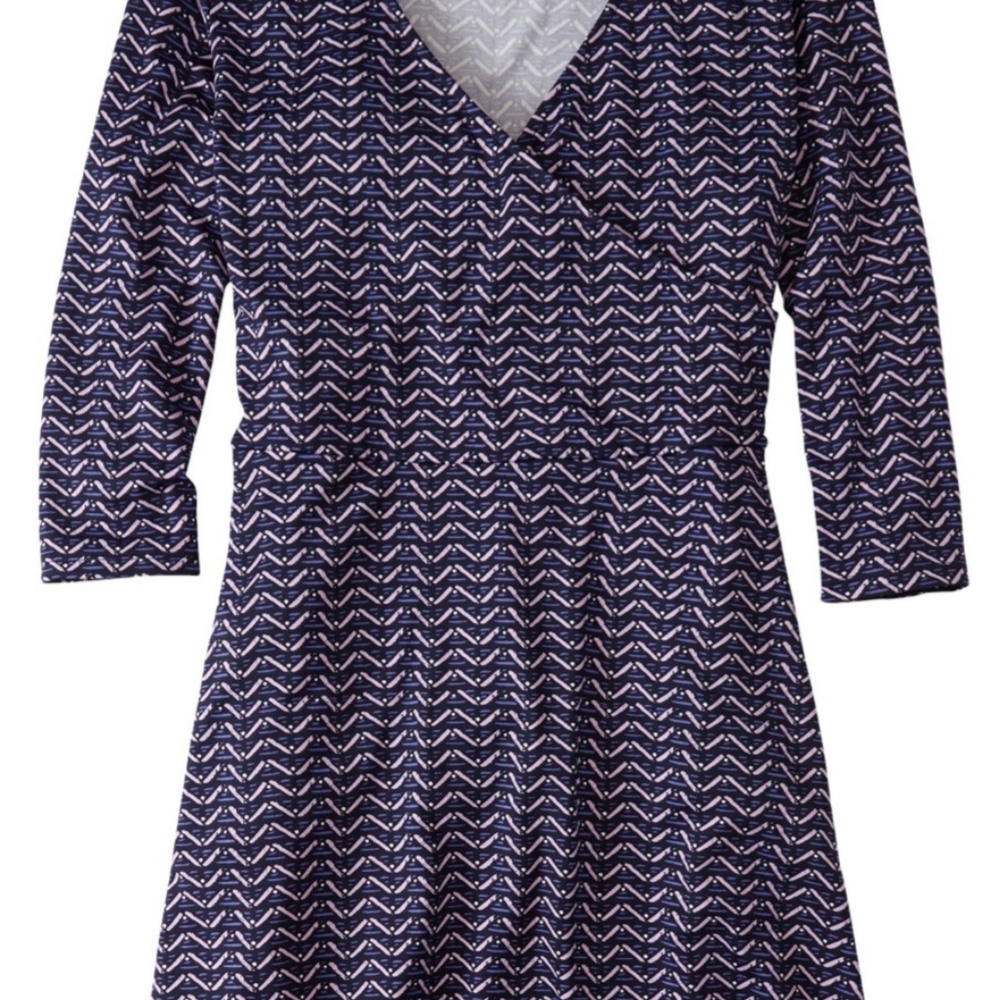 Title Nine Wrappers Delight Dress Pallay Faux Wrap 3/4 Slv Zip Pockets M